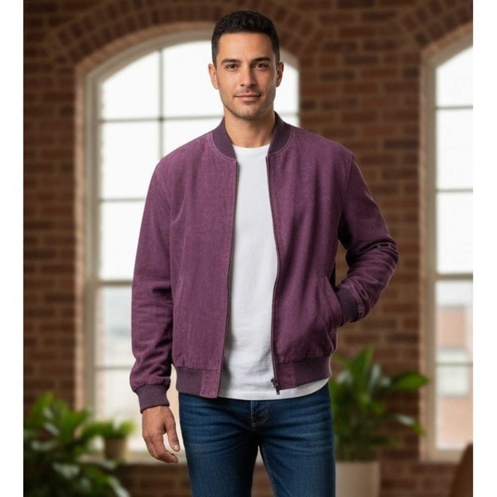 Vintage Arizona Jean Company Suede‎ Bomber Jacket Men's Size L Purple Y2K Casual